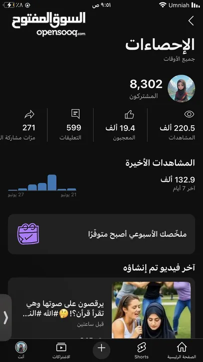 قناة يوتيوب للبيع  8700 مشترك حقيقي  230 ألف مشاهدة  تفاعل عالي ونار!