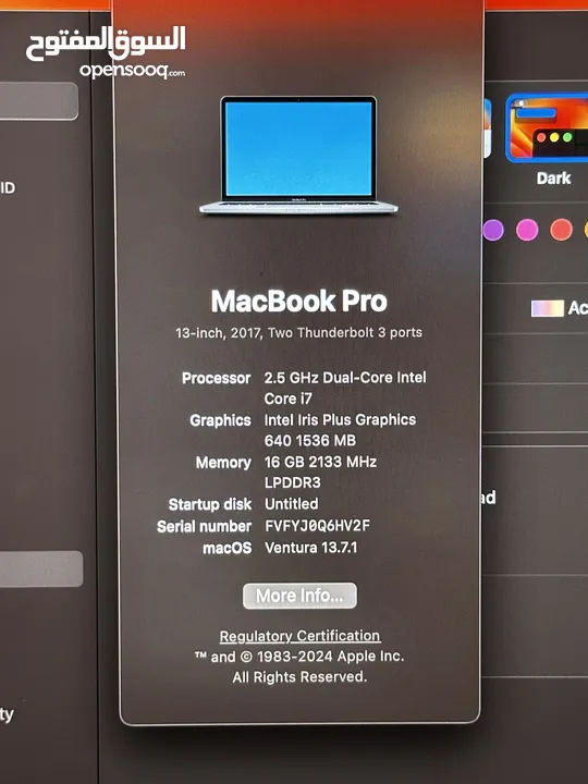 512 GB Macbook pro   13-inch 2017 Two  استعمال طالبة جامعة  Thunderbolt 3 ports