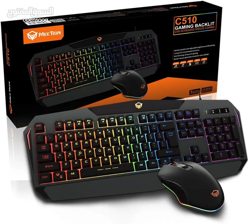 MEETION BACKLIT C-510 RAINBOW GAMING KEYBOARD AND MOUSE COMBO-كيبورد وماوس سلكي قيمينق مضيء ميشن