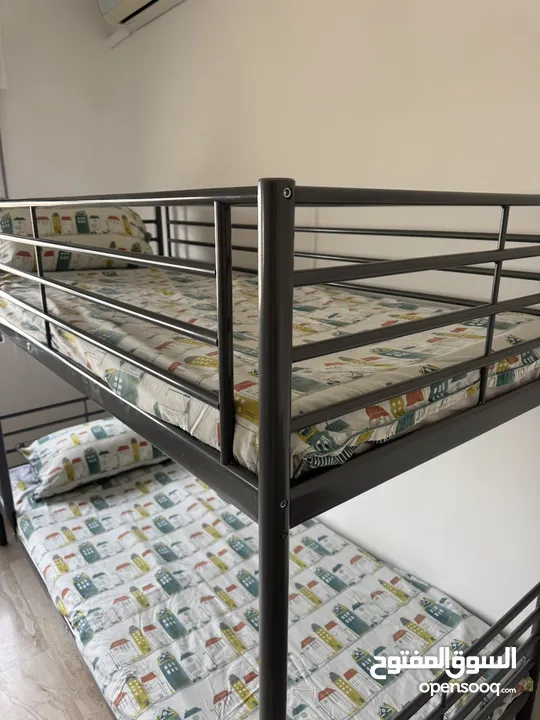 Bunk bed frame and mattresses