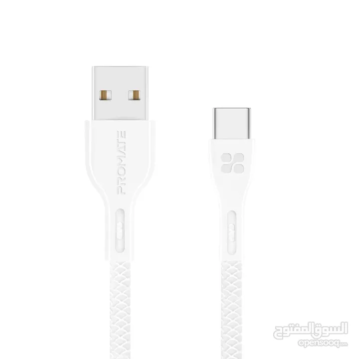 كيبل شحن Promate USB-C  طول 120سم لون أبيض