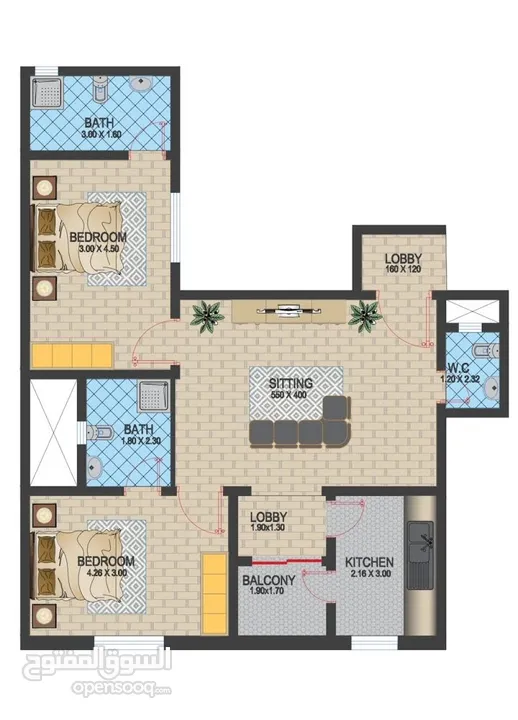 رونق المعبيلة - قسط ل 6 سنوات - شقة مكونة من غرفتين وصاله قريب نيستو ومسقط مول