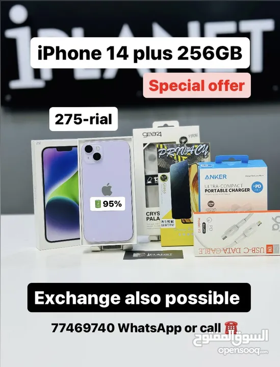 iPhone 14 plus 256GB special offer battery 95% with box amazing condition fully clear coat