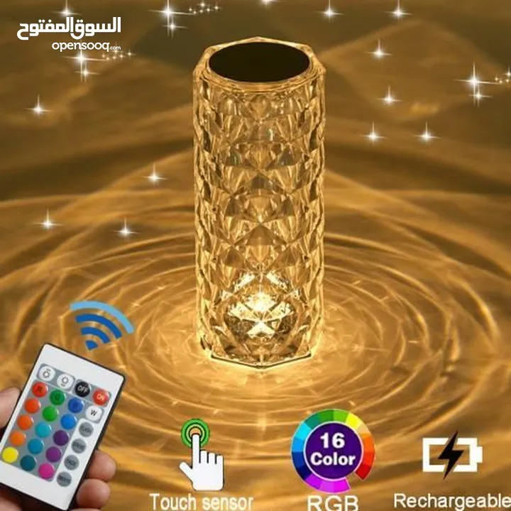 Crystal Rose Diamond Touch Lamp LED RGB 16 Colors USB Charging with Remote Table Lamp اضائة زينة