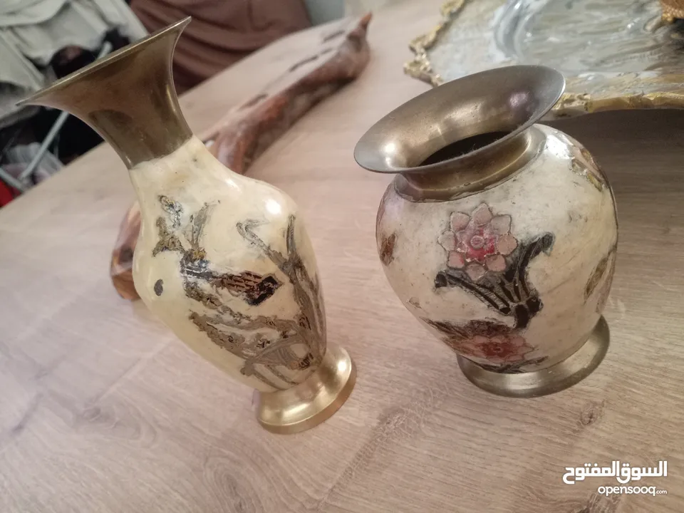 شمعدان جذع شجره مع مزهريات نحاس عدد 2 انتيكات وتحف
