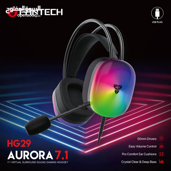 FANTECH AURORA HG29 7.1 SURROUND SOUND GAMING HEADSET فانتيك ار جي بي رائعة بتقنية صوتية ممتازة