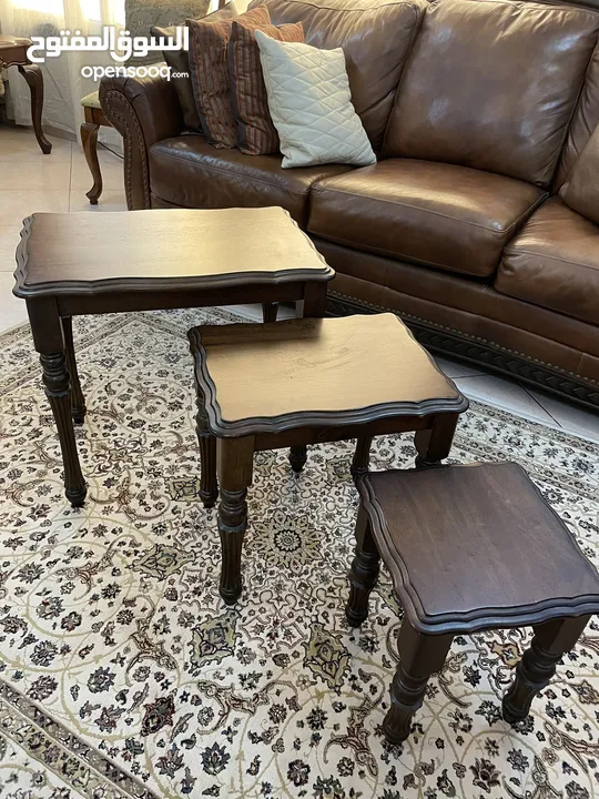 Set of 3 wood side tables طاولات جنب