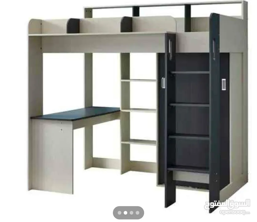 Bunk bed with cupboard and study table