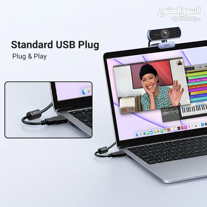 صغيرة للكمبيوتر المحمول، كاميرا ويب USB كاميرا ويب -URGEER HD تكبير P ،مكالمه فيديو، 2 K  تناسب 1080