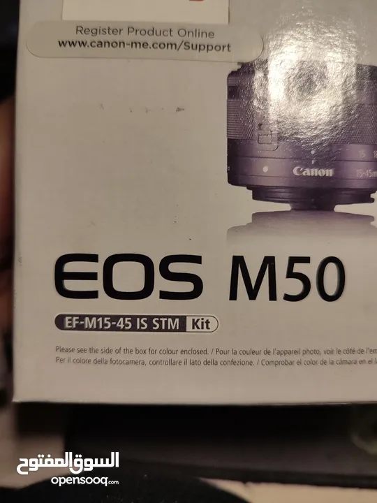 كاميرا canon eos m50 خالية من اي عيب مع كرتونتها EF-M15-45 IS STM KIT مع Autofocus Adapter