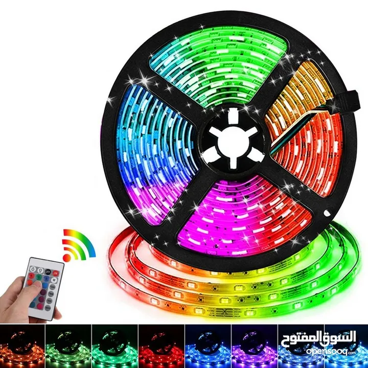 حبل ملون LED ليد لاصق اضائه ديكور مع ريموت تحكم يضي كل الالوان 5 مترLED RGB