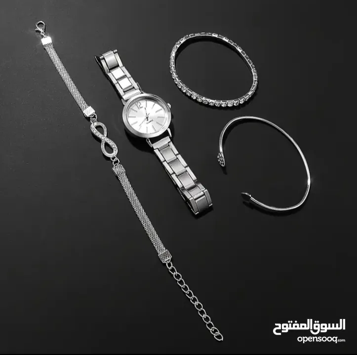 طقم اكوارتز نسائي ساعه وخاتم وسلسال واساور
