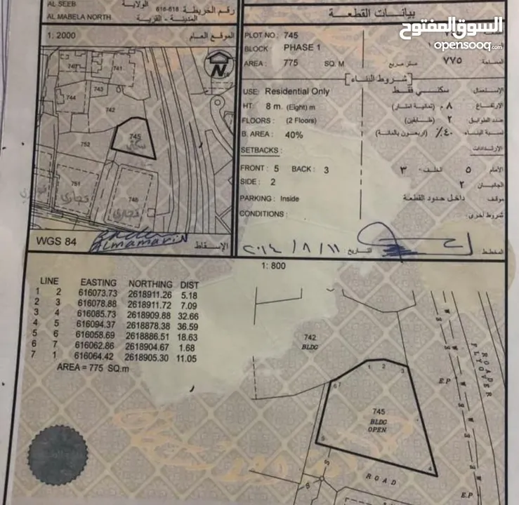 سكنية المعبيلة الشمالية اول خط رقم الأرض 745