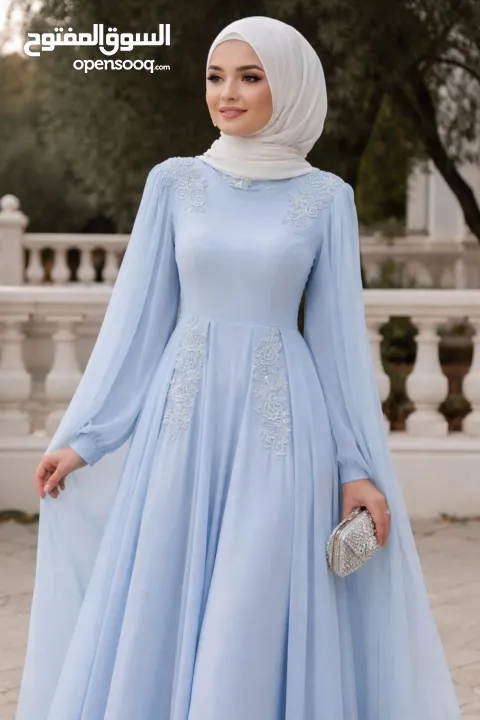فستان سهرة ازرق سماوي