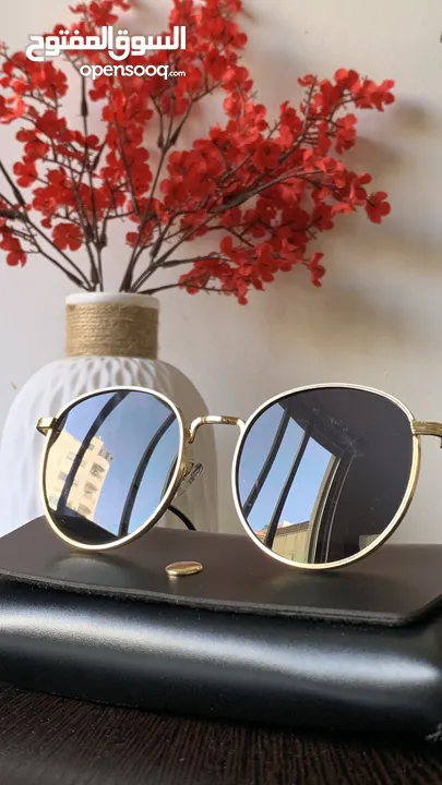 نظارة شمسية بإطار ذهبي وعدسات أسود عدسات UV400