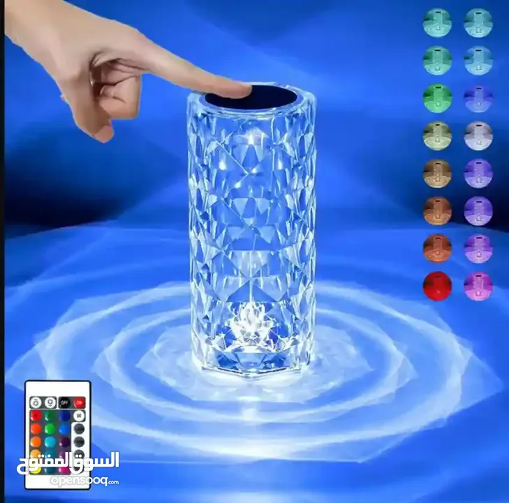 Crystal Rose Diamond Touch Lamp LED RGB 16 Colors USB Charging with Remote Table Lamp اضائة زينة