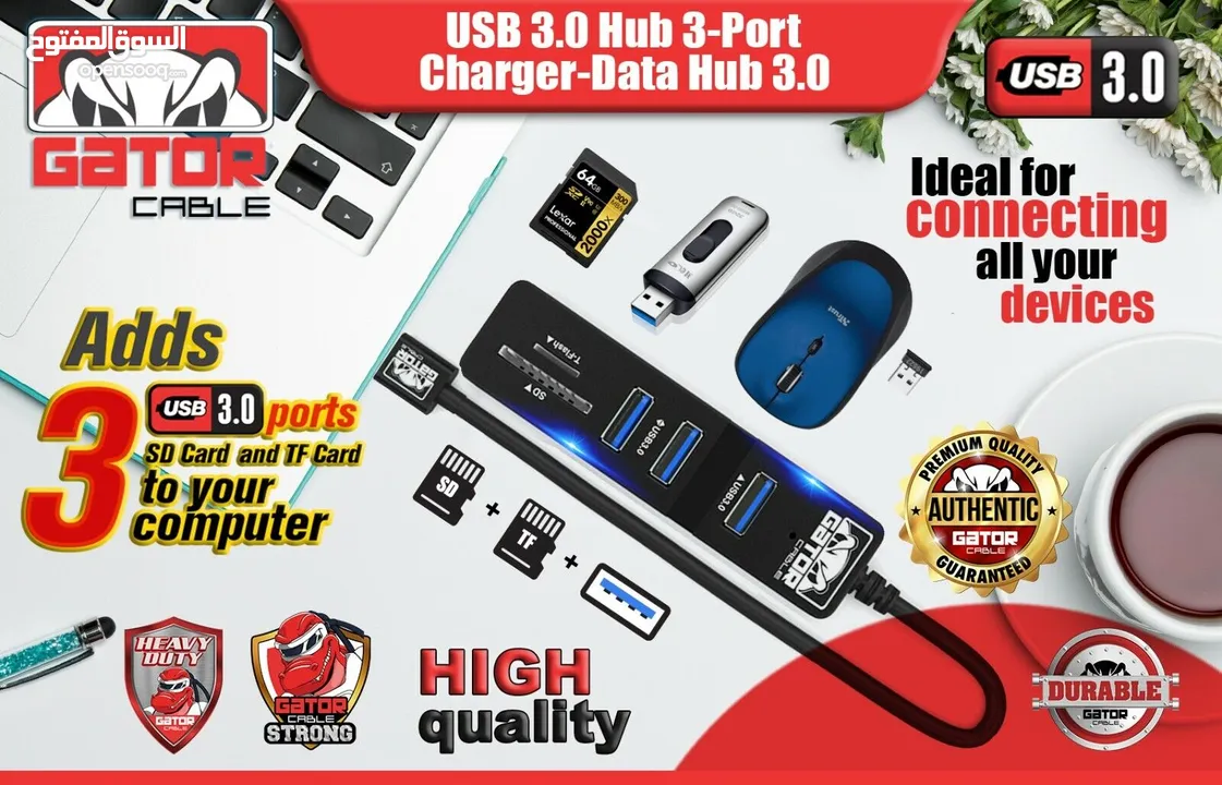 USB 3.0 Hub 3 Port Charger Data Sync SD TF Card Reader for PC Mac Laptop Desktop