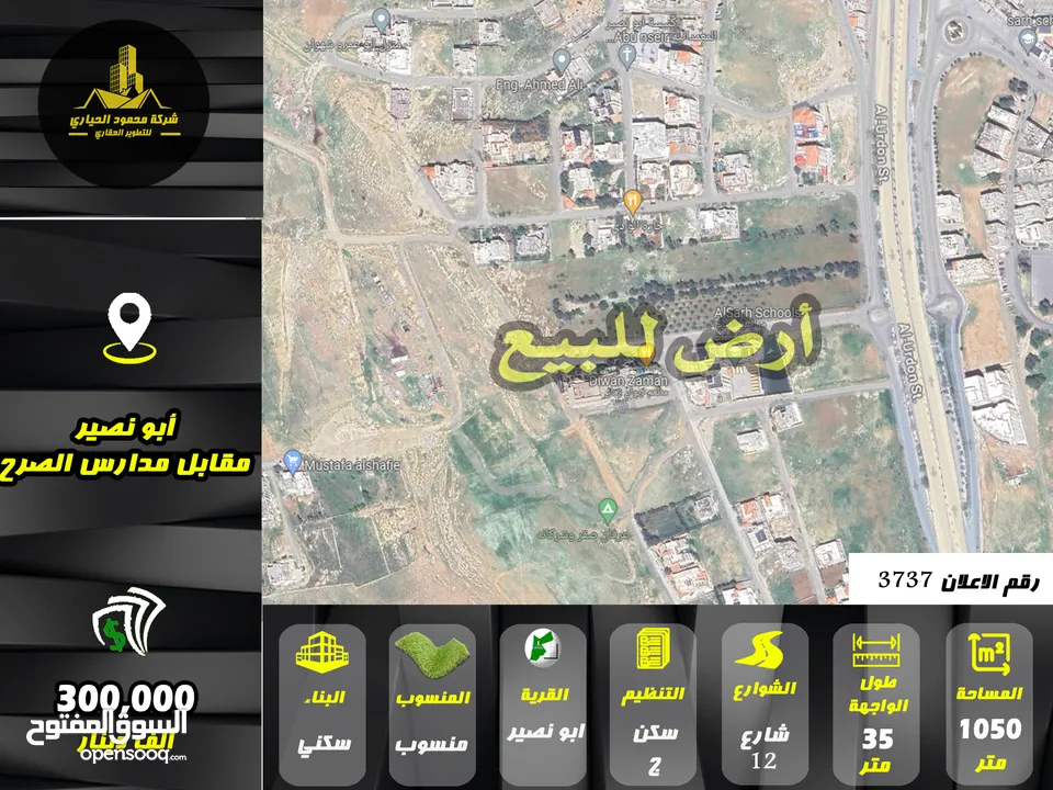 رقم الاعلان (3737) ارض سكنية للبيع في منطقة ابو نصير