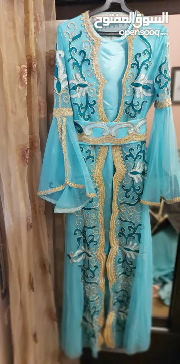 قفطان قطعتين L/XL ازرق تركواز و ذهبي 20 دينار