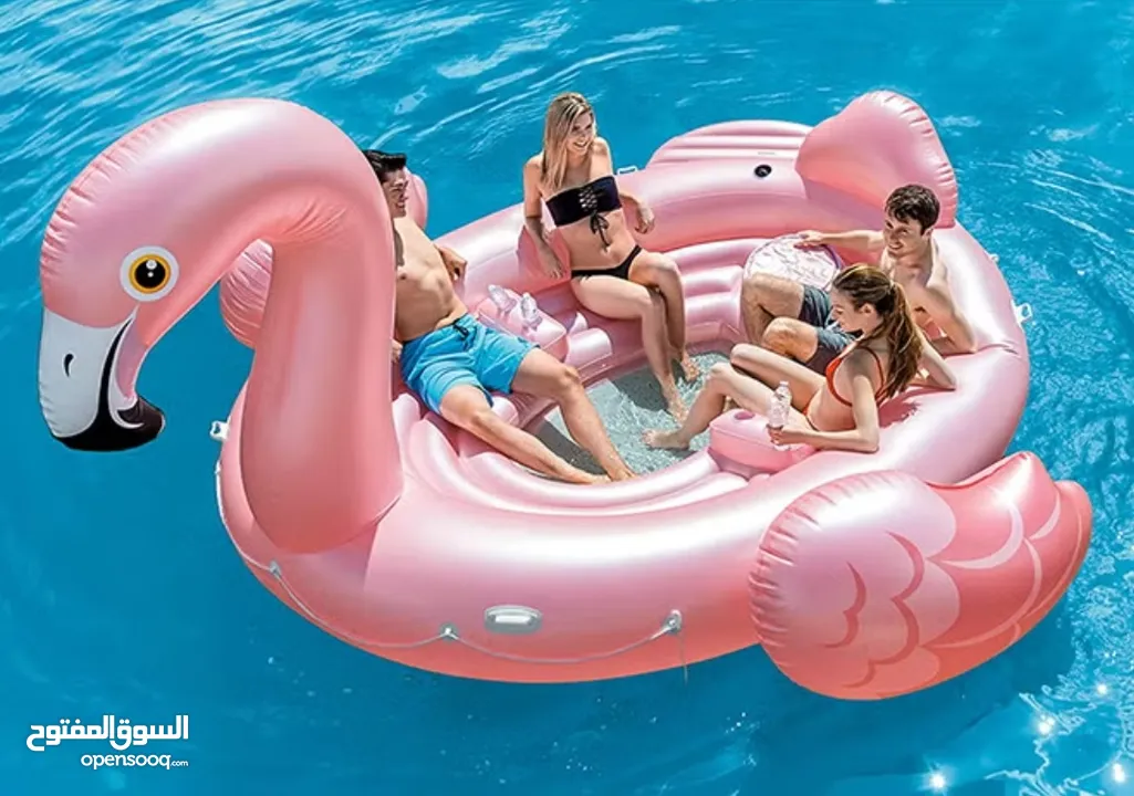 Intex Flamingo Party Island Inflatable Ride On Pool Floater Pink 422x373x185cm