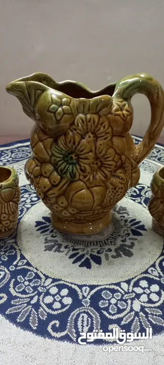 طقم ابريق و 6 كاسات فخار انتيك