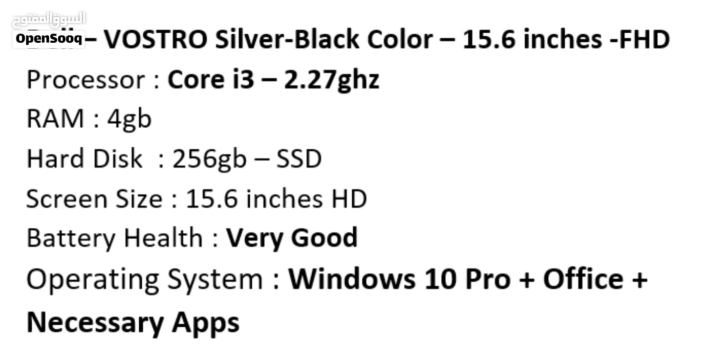 Dell – VOSTRO Silver-Black Color – 15.6 inches -FHD