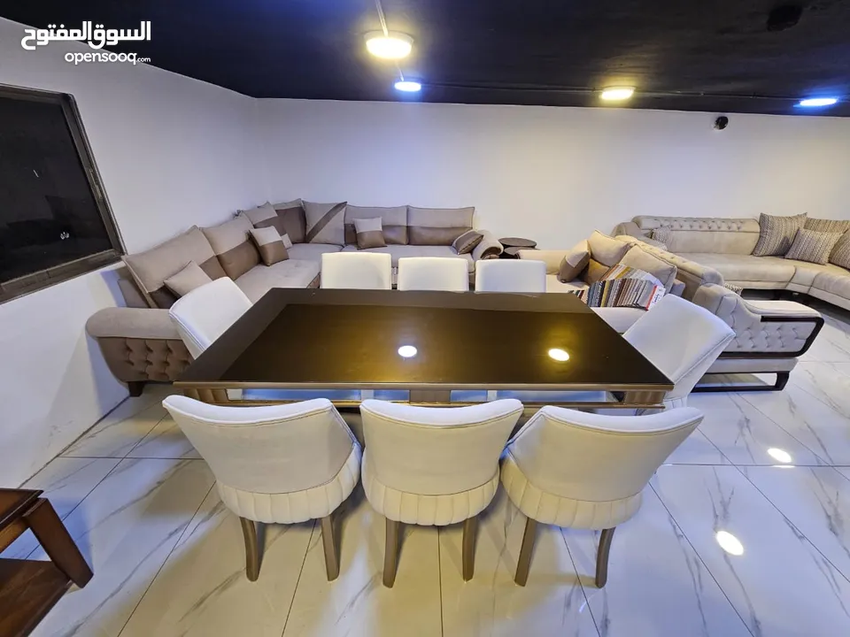 طاولة سفرة 8كراسي خشب زان ولاتيه قماش جيرمن وتر بروف