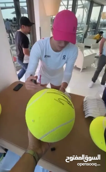 Authentic Signed Jumbo Autograph Tennis Ball by 5 WTA Players During The Dubai WTA 2024 Open