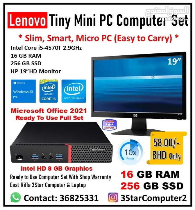 Lenovo Tiny Mini PC Intel Core I5 16GB RAM SSD 256GB With Monitor Full Set WIN 10 Pro