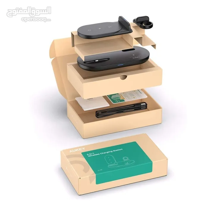شاحن لاسلكي جديد غير مستخدم  Aukey 3-in-1 Wireless Charging Station, Black, LC-A3