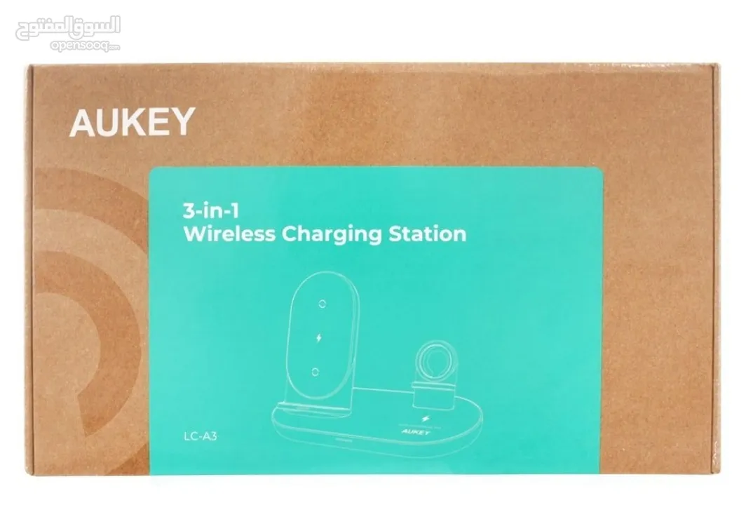 شاحن لاسلكي جديد غير مستخدم  Aukey 3-in-1 Wireless Charging Station, Black, LC-A3
