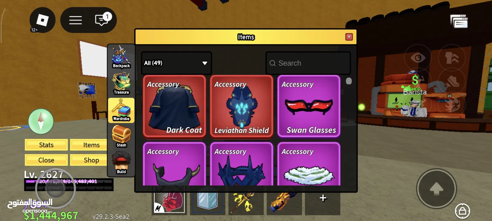 حساب روبلوكس ماب البيوو سكنات و بلوكس فروت للمعرقين فيها و مزبد و مايك و شات  على 600 شيكل