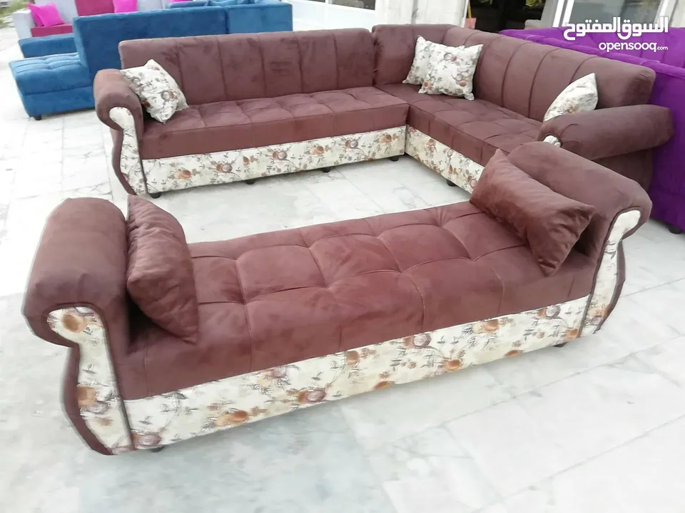 عرض خاص كورنر 9 مقاعد مع كنب مزدوجة + بفه + 7 مخدات
