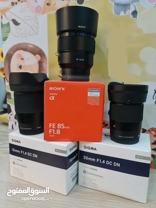 عدسات سوني و سيجما Sony Lens 85mm F1.8, Sigma 16mm & 30mm F1.4