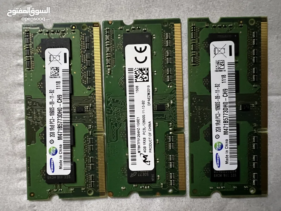 ثلاث حبات رام ddr3 و معالج و قطعة وايفاي للابتوب اقرأ الوصف