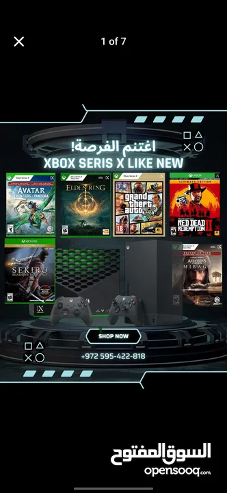 Xbox Series X بحالة الكرتونة + إيدتين + ألعاب أصلية + ملحقات شاحن لاسلكي+ نظام تبريد rgb ومداخل usb