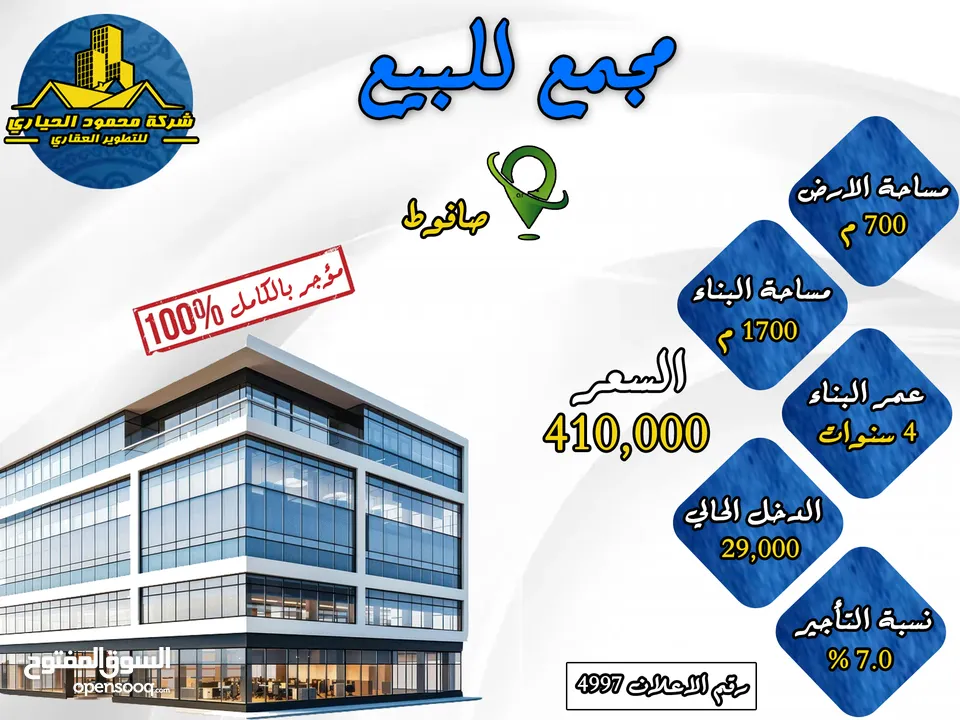 رقم الاعلان (4997) مجمع تجاري للبيع في صافوط خلف الكنيسة