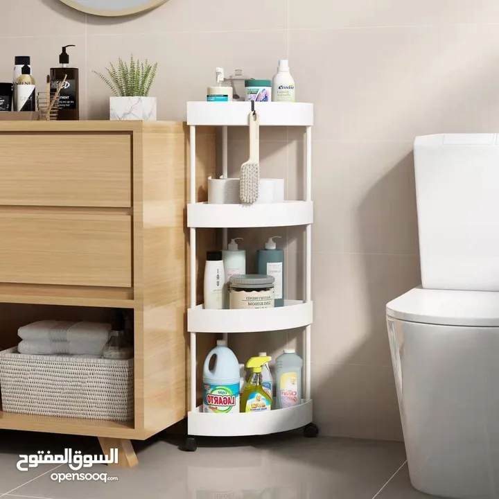 ستاند الزاوية البلاستيكي 4 طبقات  المُساعد الذكي لترتيب الحمام والمطبخ بطريقة أنيقة وموفرة للمساحة