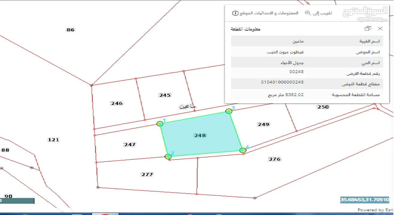 مادبا ماعين قطعة أرض زراعية مميزة مطلة على البحر الميت والضفة الغربية بمساحة 21 دونم