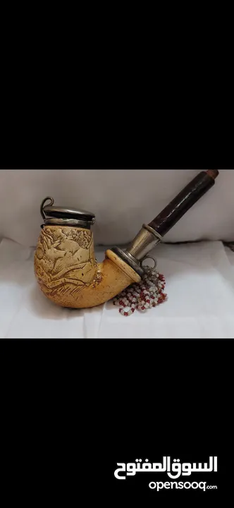 اسوار فضة عيار 800 برطاني سنة الصنع 1905  غليون فضة و عاج محفور