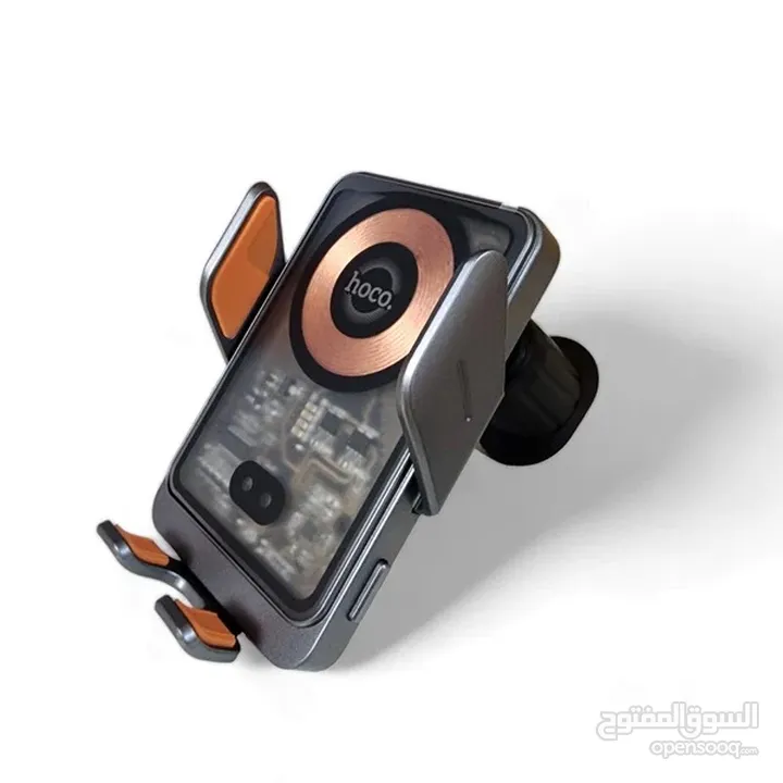 Hoco HW7 Car Holder with Wireless Charger شاحن لاسلكي للهاتف من شركة هوكو  شحن سريع 15 واط 15w charg
