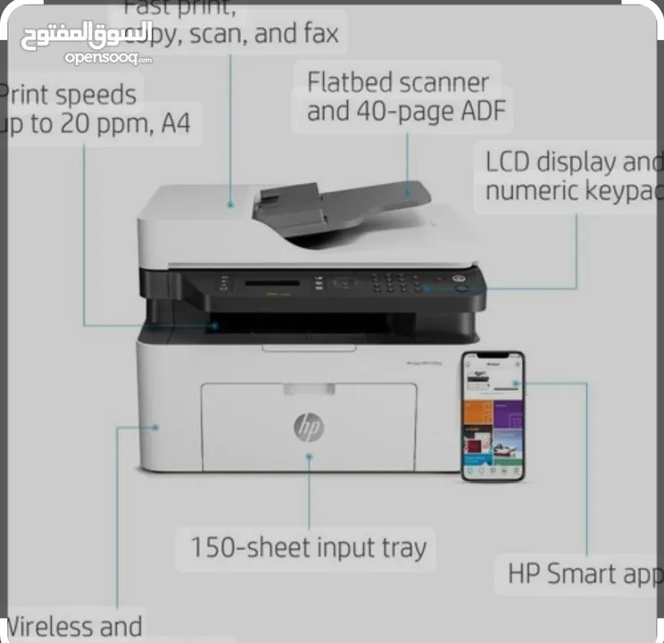 طابعة أتش بي ليزر جيت اسود  وايرلس   hp laser jet M137 fnw