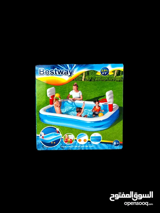 مسبح حوض سباحة للاطفال مع لعبة كرة سلة مع منفاخ هدية