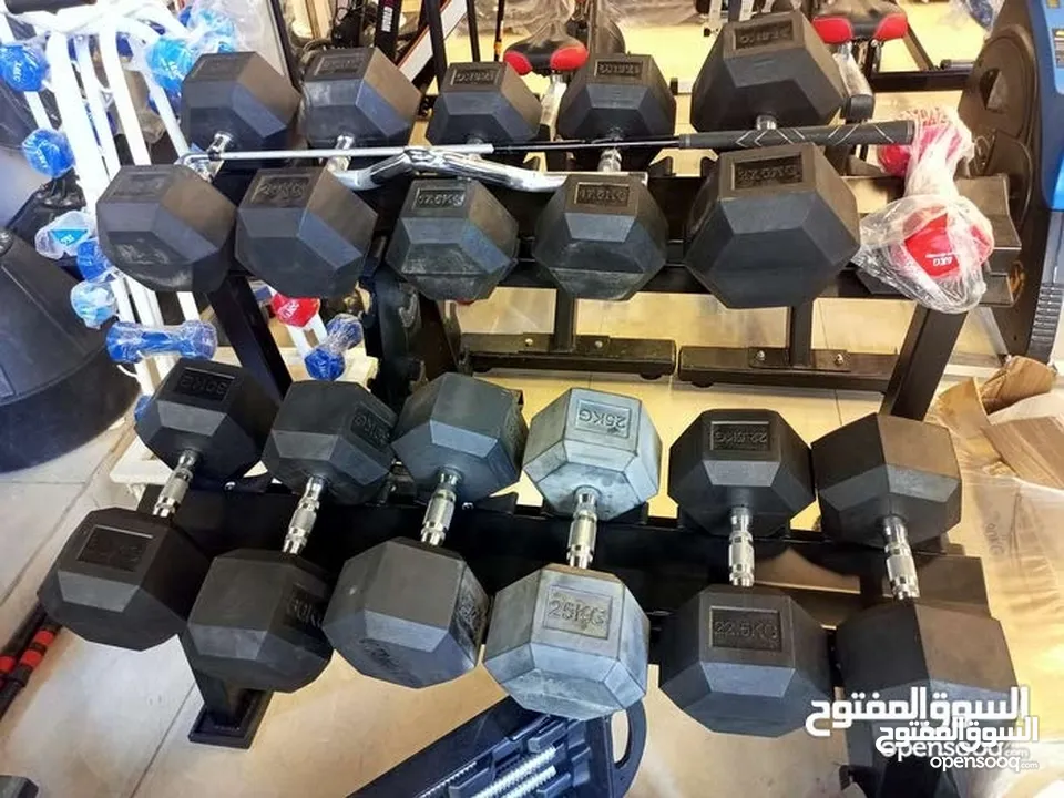 dumbbell ربر سداسي ثابت متوفر لدينا جميع الأوزان /سعر مميز للطقم الكامل