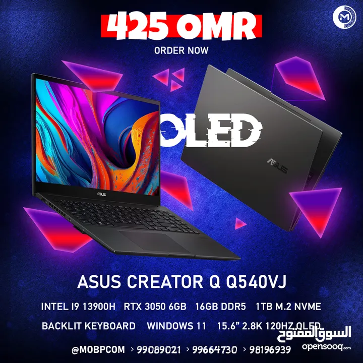 Asus Creator Q i9 13900H , RTX 3050 , 16GB RAM , 1TB SSD - لابتوب جيمينج من اسوس !
