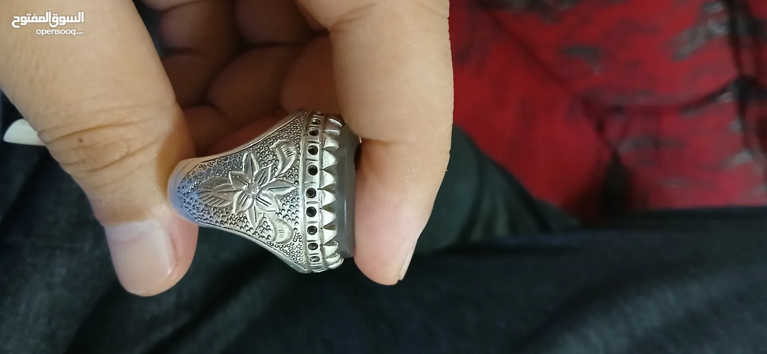 خاتم فضة ايراني 925 وحجر عقيق يماني مصور