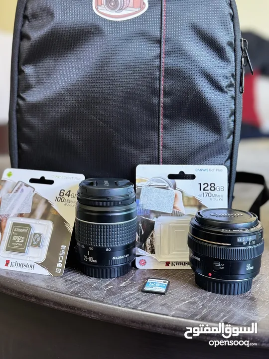 عدسات للبيع وشنتة وميموري عدسة 50mm 1.4 وعدسة 28/80