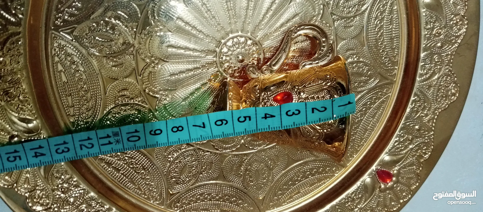 طقم زمزم ذهبي فاخر 8 قطع طقم ابريق مع 6 فناجين وصينيه مميز ديكور منظر