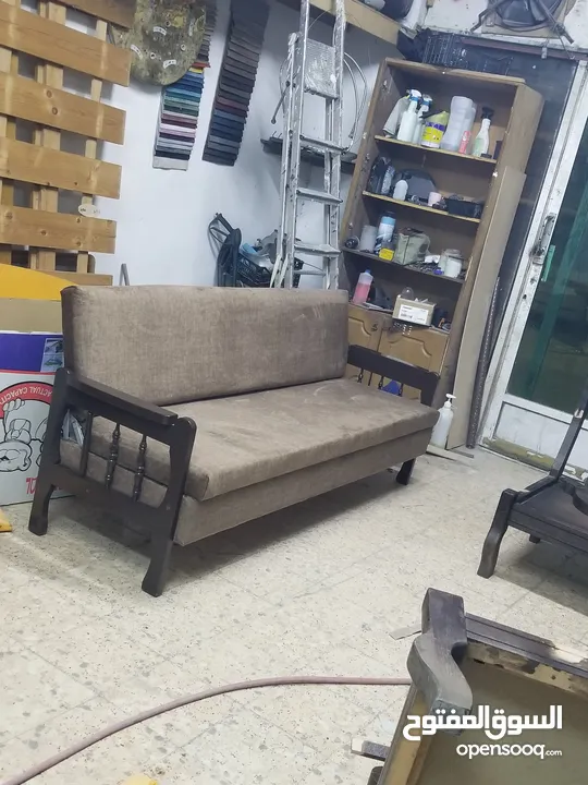 طقم كنب الدب كامل 7 مقاعد وكاله وسجلون خشب اصلي وكاله