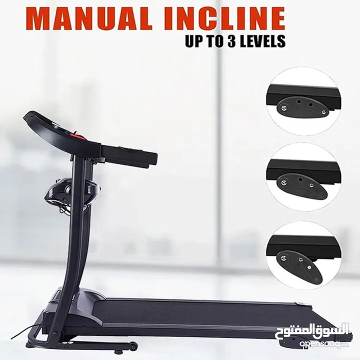 جهاز مشي كهربائي منزلي من نوع TECHNO FITNESS بحالة شبه جديدة-متعدد الوضائف مع شاشة رقمية وجهاز تدليك